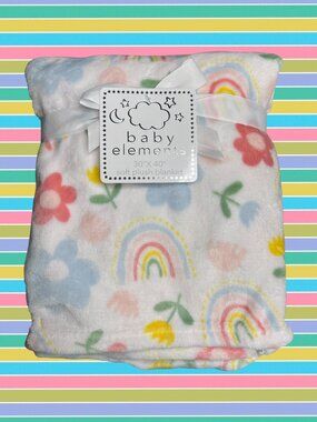 NWT Rainbows Floral Flowers Tulips Plush Baby Blanket Toddler Pink Blue White